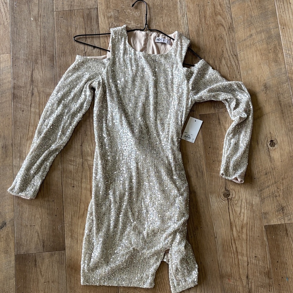 Lulu's Shimmering Silver Sequin Long Sleeve Dress
